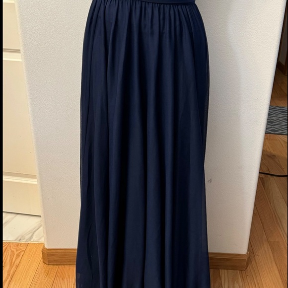 New David's Bridal women's Elegant One-Shoulder bridesmaid Navy wedding  Dress